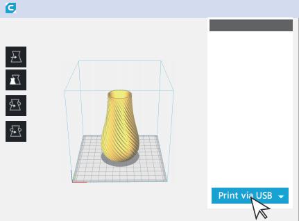 Cura prints 3D model online via USB connecting.